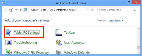 Tablet PC Settings icon in Control Panel window